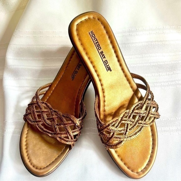 $5 ADD ON with $15+ Bundle Platform Wedge Beaded Sandal Bronze Sz 6 - Picture 8 of 12